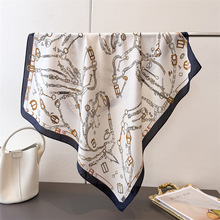 复古马术印花仿真丝丝巾方巾高级感披肩百搭系脖小方巾头巾围巾女