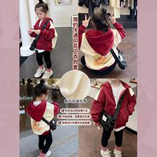 女童外套秋冬新款女宝宝加绒加厚连帽韩系拼接拉链休闲卫衣外套潮