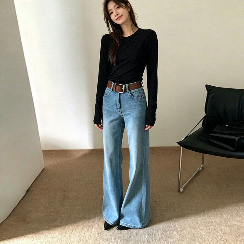 Light Blue Loose-Fitting Flared Jeans for Women, 2026 New Spring/Summer High-Waisted Slimming Petite Flared Pants Light Blue Loose-Fitting Flared Jeans for Women, 2026 New Spring/Summer High-Waisted Slimming Petite Flared Pants