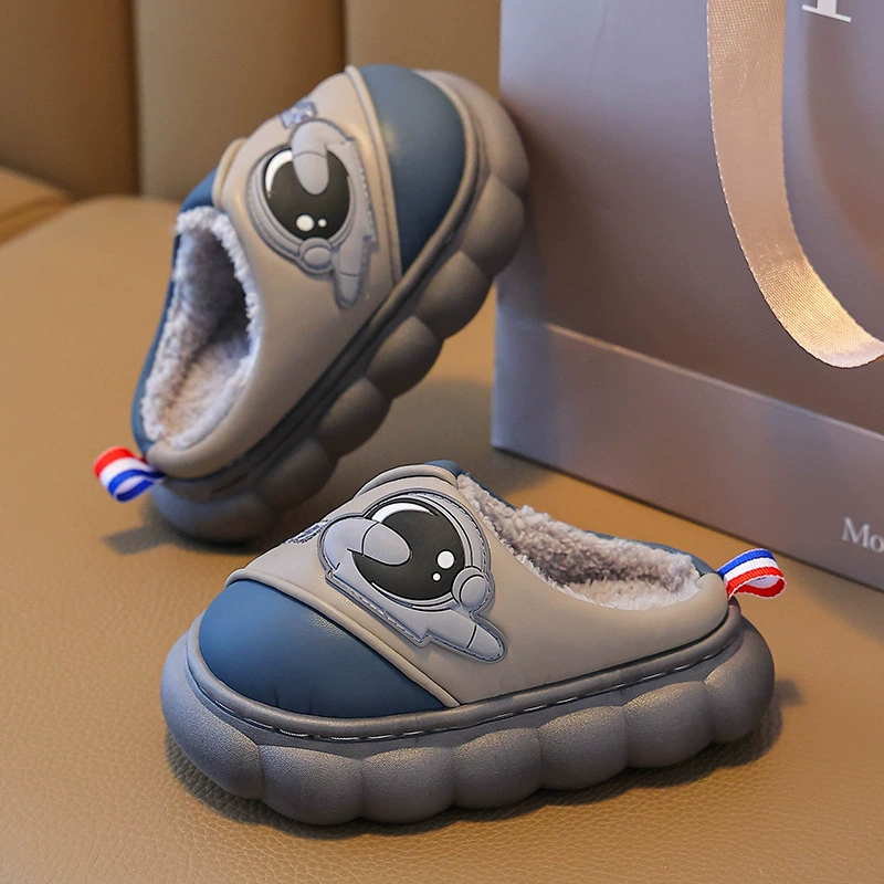 Детские хлопчатобумажные тапочки с мягким дном и бархатным утолщением теплая пуу водонепроницаемая мультяшная космическая мужская и женская детская обувь