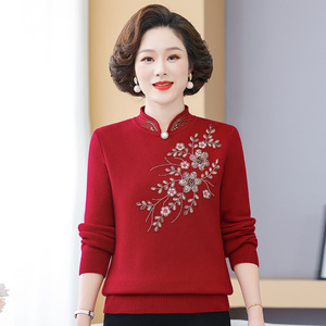 妈妈秋装毛衣小衫中老年针织打底衫气质上衣新款洋气秋冬一体绒衣，女装针织衫/毛衣，妃慕昵服饰