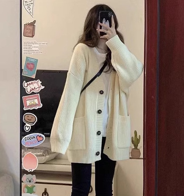 灰色中长款毛衣外套女秋冬外搭日系慵懒复古奶系穿搭软糯针织开衫|undefined