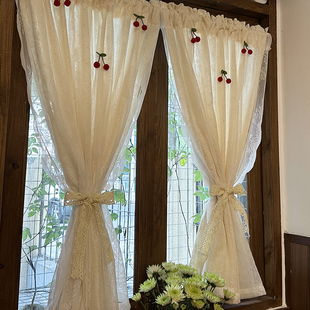 French-Style Double-Layer No-Punch Adhesive Translucent Opaque Korean Pastoral Floral Daisy Lace Curtain Window Screen Yun