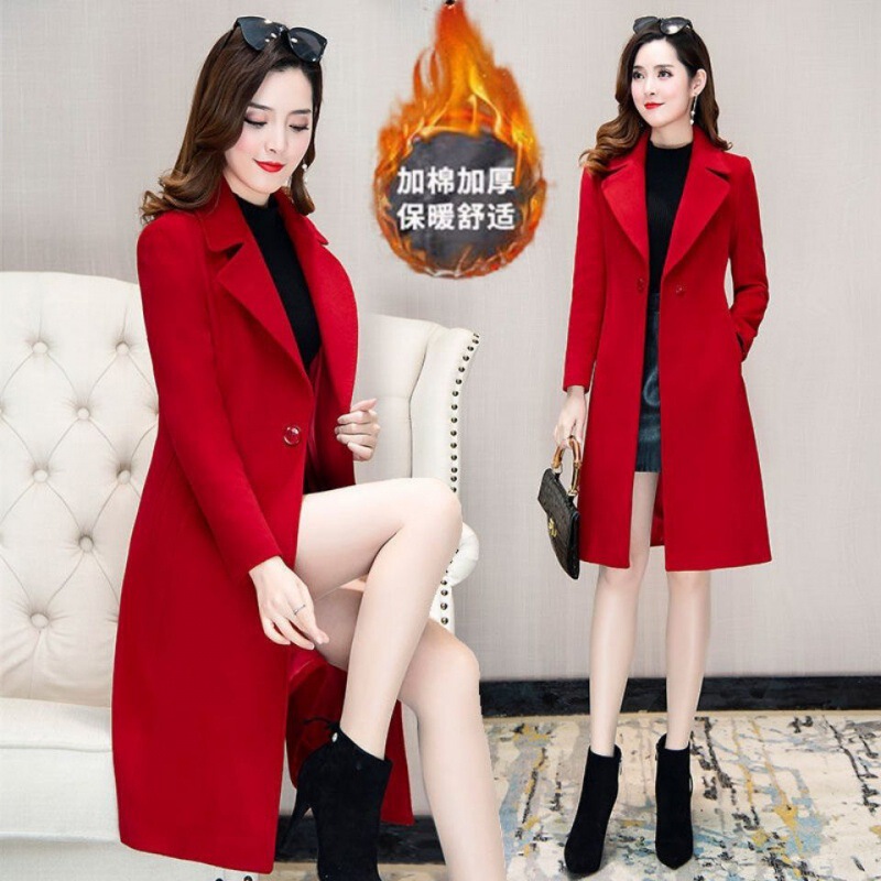 Women's Mid-Length Wool Coat, Korean Style, Autumn and Winter, Plus Size, Slim Fit, Petite Woolen Coat, Fashionable and Elegant