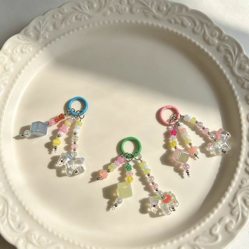 Iridescent Transparent Pony Pendant Beaded Phone Strap Fresh Macaron Color Beads Handmade Bag Keychain Iridescent Transparent Pony Pendant Beaded Phone Strap Fresh Macaron Color Beads Handmade Bag Keychain