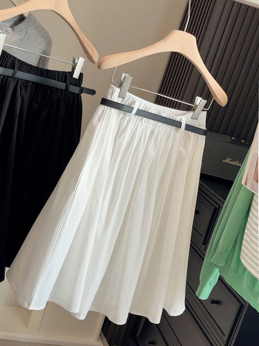 College style white a-line skirt for women's summer new high-waist temperament umbrella skirt for small man elastic waist fluffy midskirt