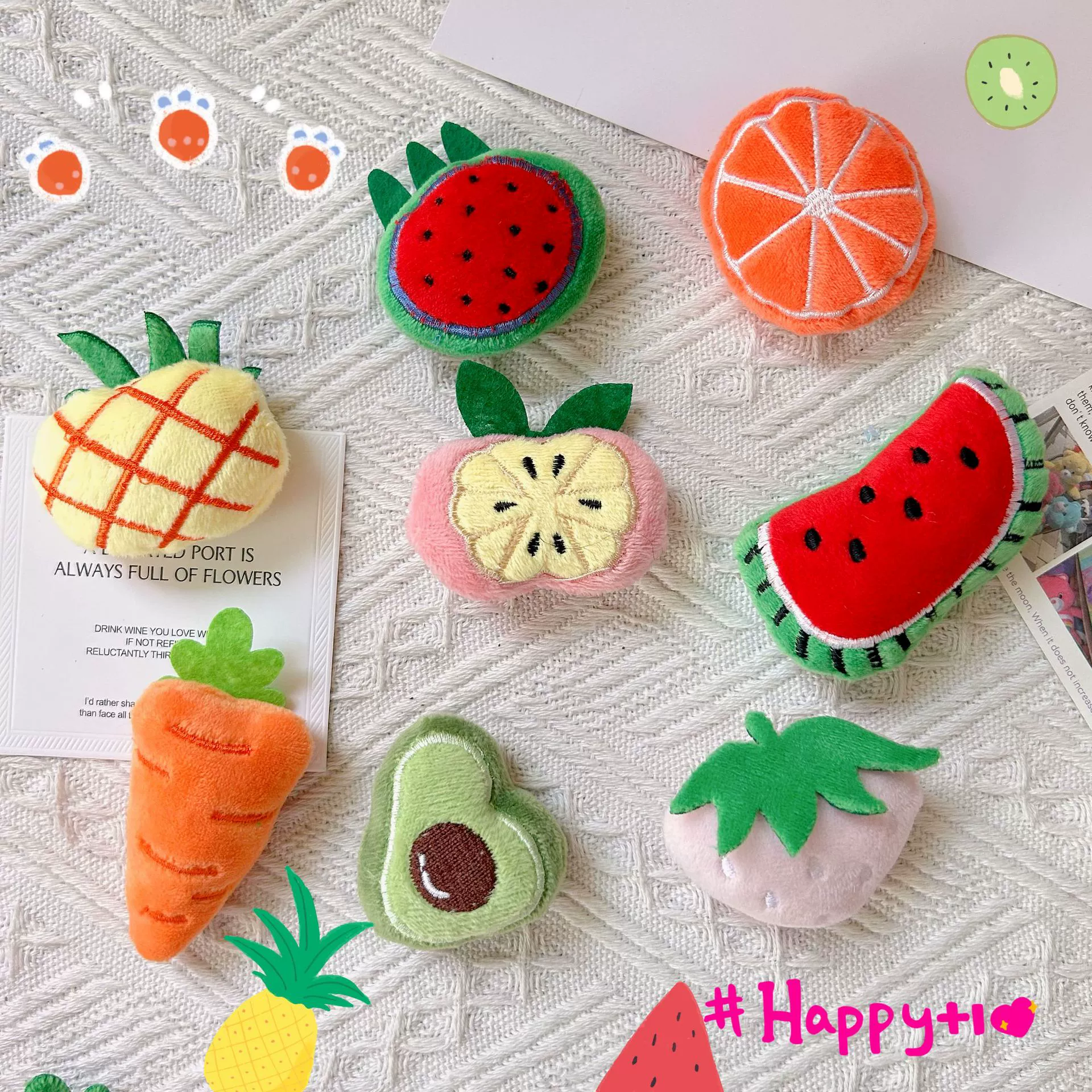 Cute plush cartoon carrot brooch, fruit oil, pin, accessory, scarf, socks, pijama, strawberry with accessories