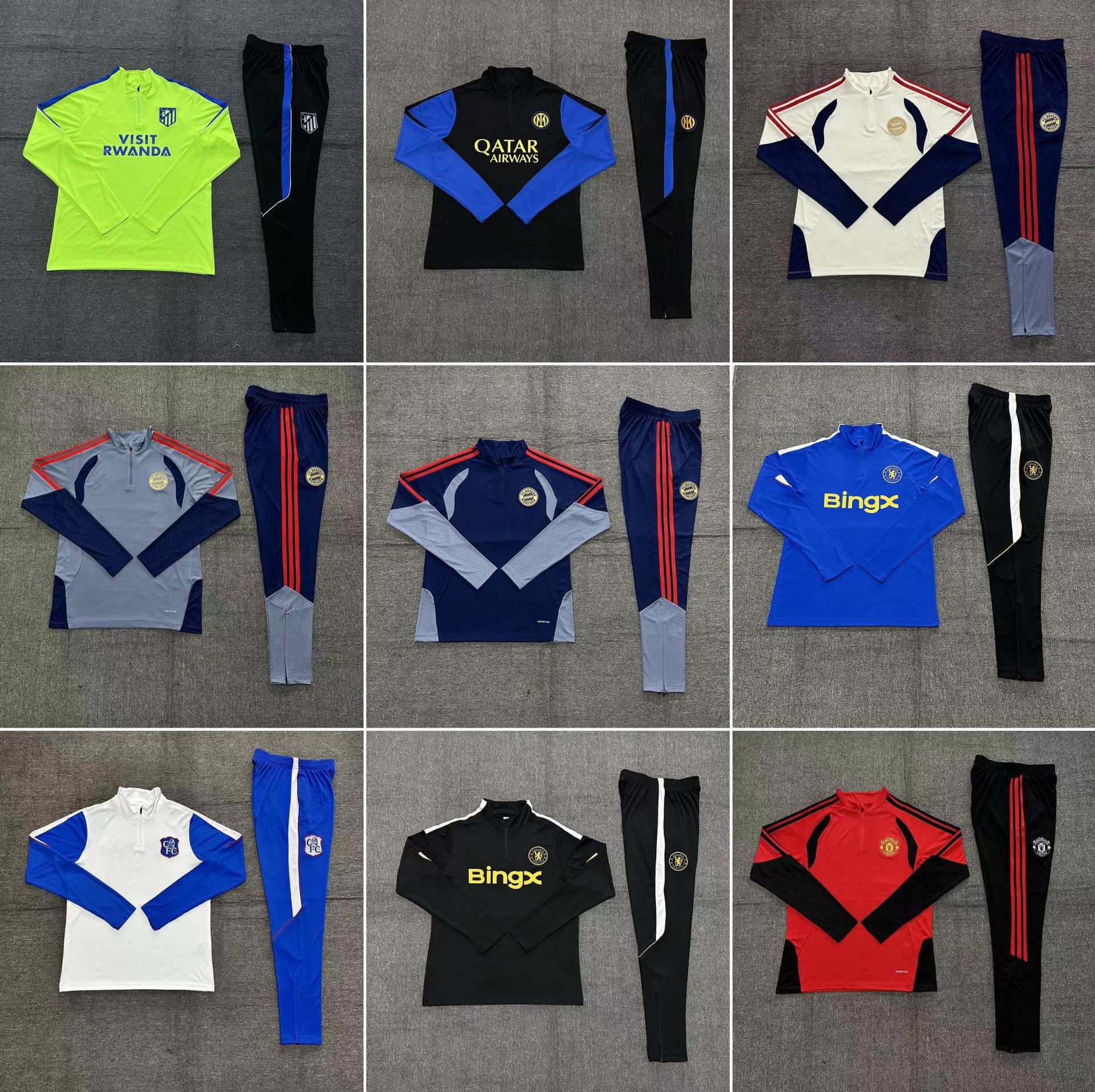 Half-zip club warm-up suit for Real Madrid, Arsenal, Barcelona, Chelsea, Liverpool, autumn and winter sports set