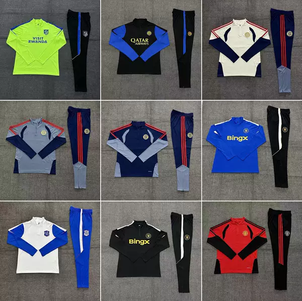 Half-zip club warm-up suit for Real Madrid, Arsenal, Barcelona, Chelsea, Liverpool, autumn and winter sports set