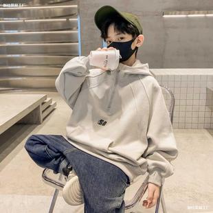 Boys' Sweats Autumn and Winter 2024 New Children's Autumn Clothing Trendy fleece-lined Hooded Boys' Top