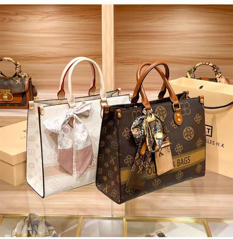Túi tote nữ da thật cỡ lớn đựng tài liệu — Hoa lớn/nâu, Hoa lớn/trắng chi tiết 5