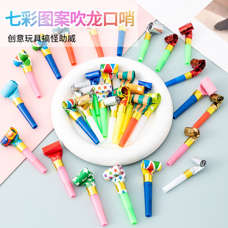 Niños creativos lindos silbido de dragón silbido telescópico soplar juguetes de dibujos animados pequeños bebés bocina de fiesta de cumpleaños