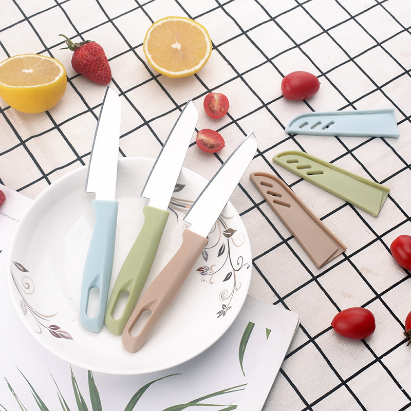 Suministro directo de precio de fábrica Cuchillo pelado de melones y frutas con juego de cuchillos Cuchillo de cocina Cuchillo de melón portátil Cuchillo de fruta pelado de color caramelo