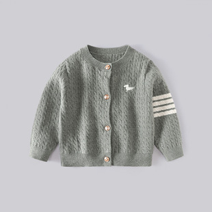 Autumn and Winter Family Sweater Children's British Style Knitted Cardigan Embroidered Twisted Rope Sweater Family of Four