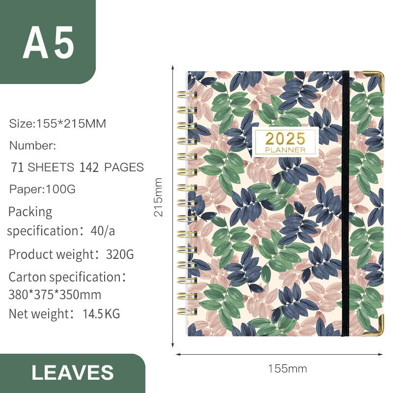 Versión en inglés transfronteriza 2025 Bloc de notas A5 Libro de círculo de doble línea Libro de planificación semanal en inglés Libro de planificación de horarios de gestión