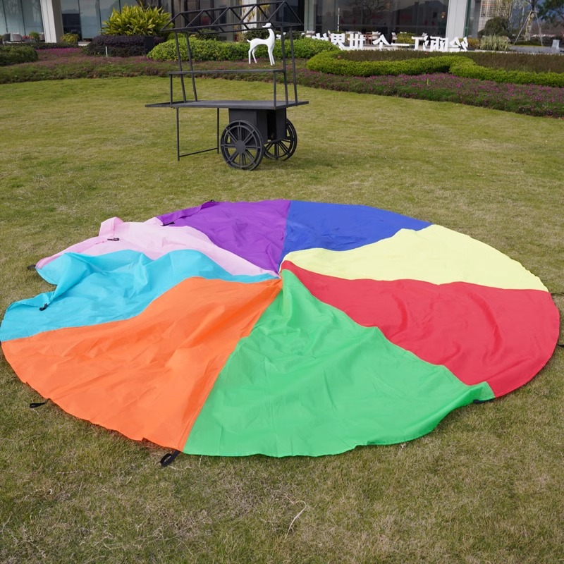 Paraguas arcoíris jardín de infantes cooperativo paracaídas para niños equipos de entrenamiento sensorial al aire libre props de juegos de actividades deportivas