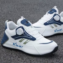 旋转纽扣皮面防泼水运动鞋 跨境新款百搭潮流轻便包底休闲跑步鞋