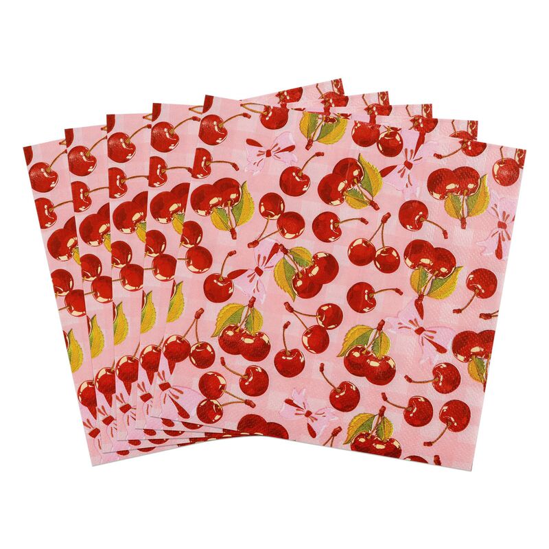 In-Stock New Cross-Border Plaid Cherry Print Paper Napkins for Birthday Parties, Disposable Party Supplies, Food-Grade Paper Napkins