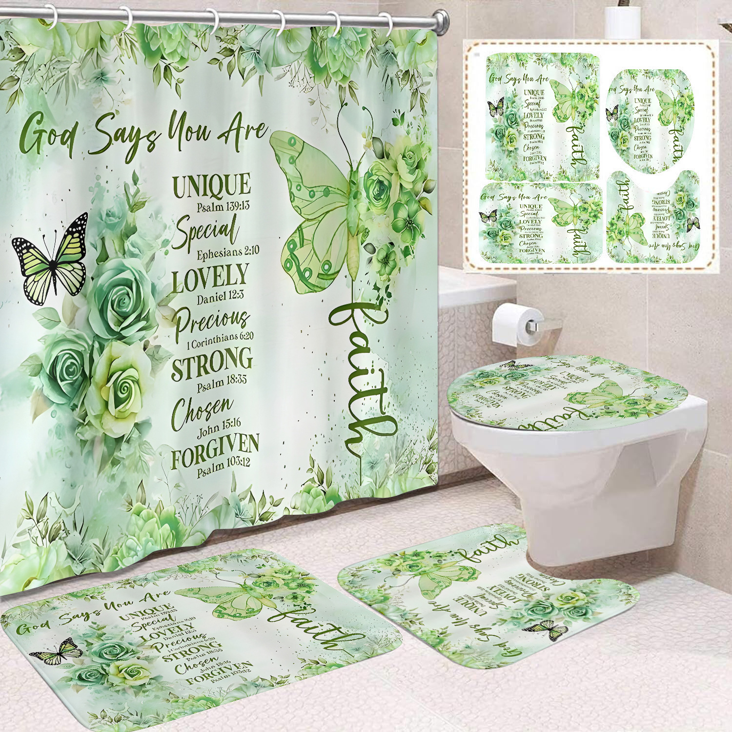 Transfronterizo Amazon cortina de ducha de color degradado cortina de baño letra patrón de mariposa cortina de ducha impermeable y a prueba de moho image 38