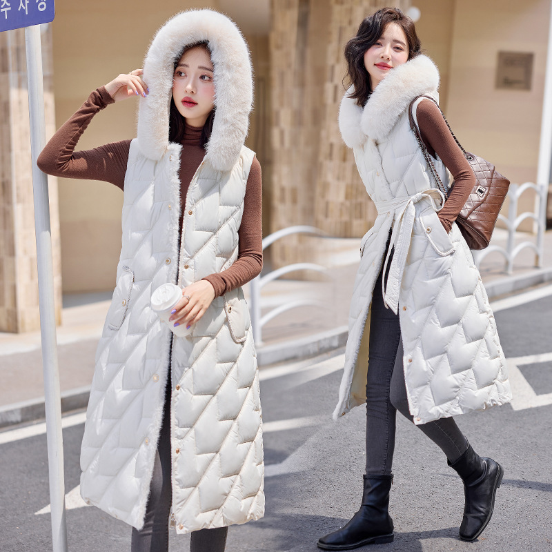 Chaleco de algodón de plumón para mujeres 2024 invierno estilo coreano engrosado con capuzas de cabello de cabello de cabello de hombros chaleco chaqueta image 4