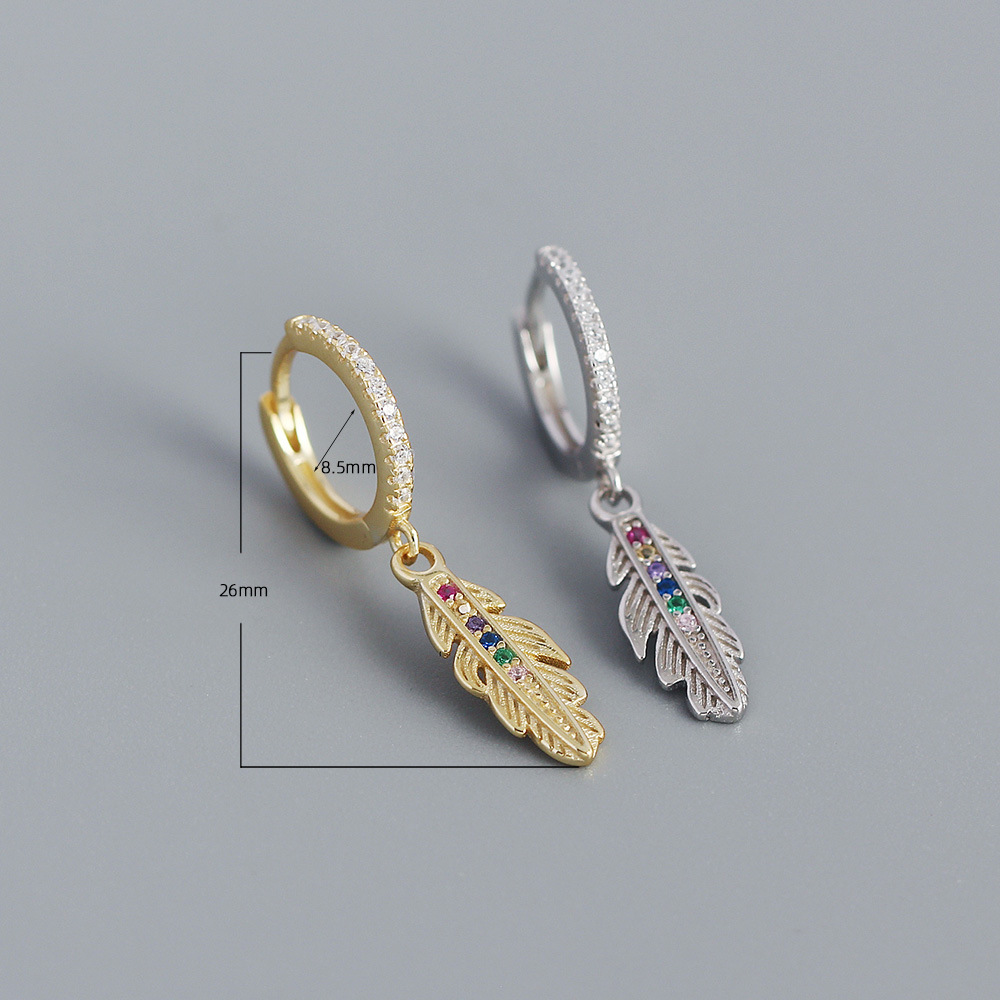 Electroplating Gold Plating Process 925 Sterling Silver Gem Feather Earrings