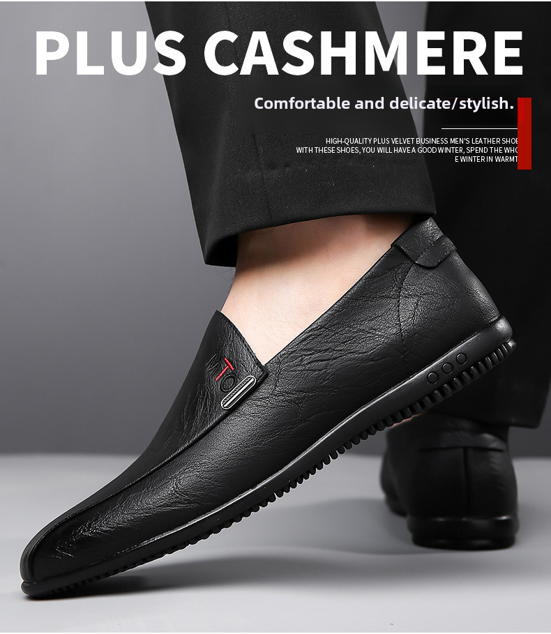 New men's casual bean shoes non-slip breathable set foot soft soles soft surface slip-on leather shoes_voghion.com