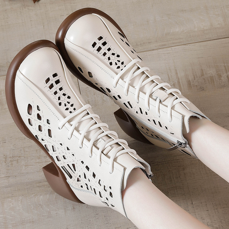 First-Layer Cowhide Summer New Sandals High-Heeled Boots Women's Boots Retro Cut Out Thick-Soled Genuine Leather Spring Short Boots First-Layer Cowhide Summer New Sandals High-Heeled Boots Women's Boots Retro Cut Out Thick-Soled Genuine Leather Spring Short Boots
