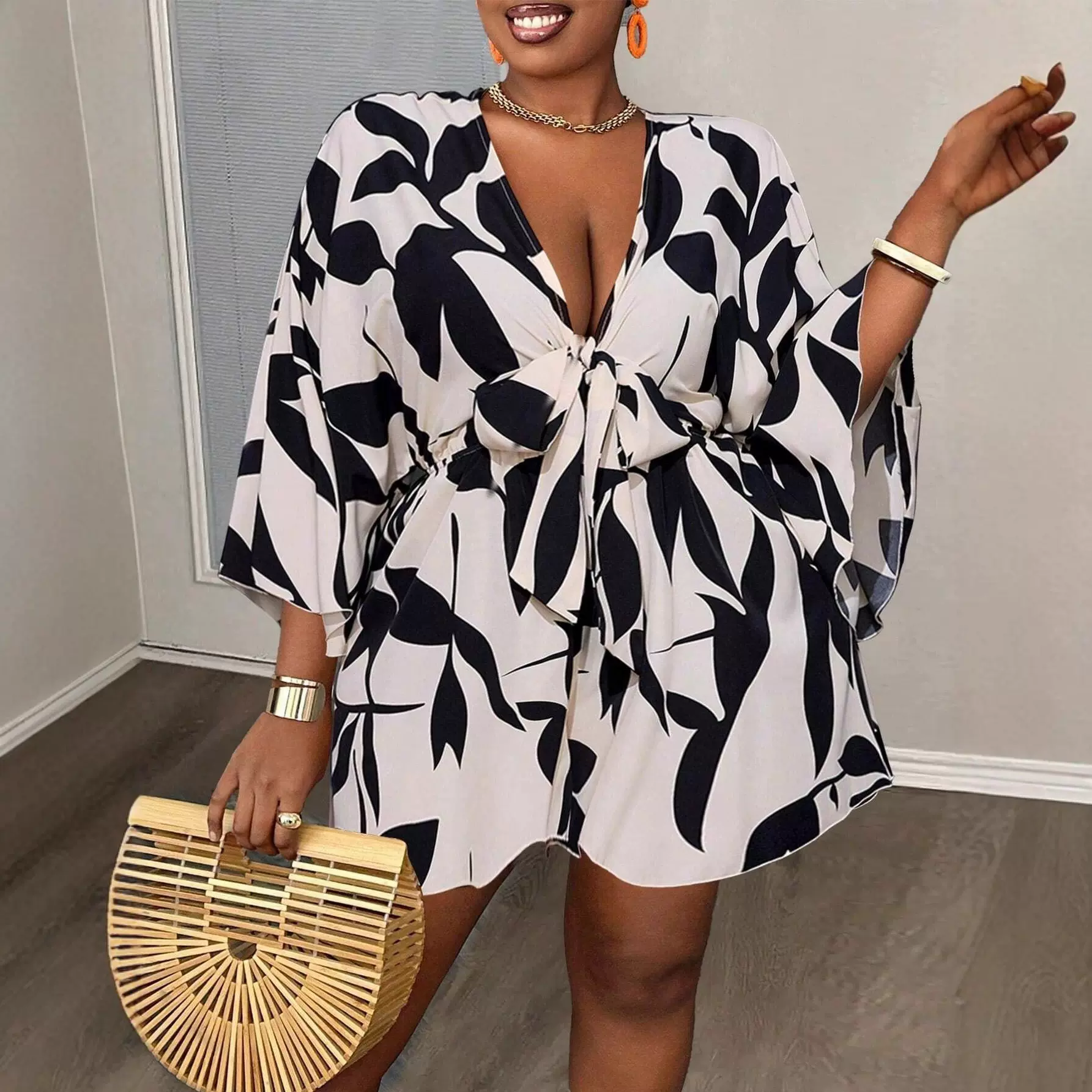 欧美跨境大码女装连体裤秋冬阔腿裤裙裤印花新款宽松休闲女衣服