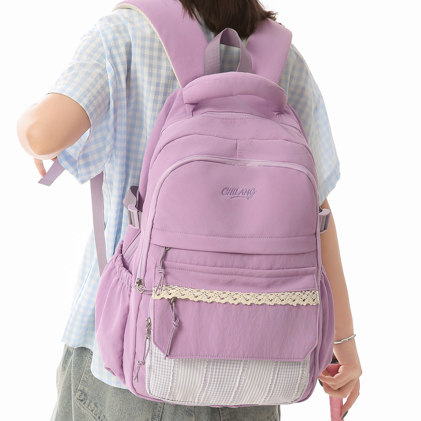 New Stylish High-Capacity Lightweight Fashion Simple Color-Blocking Versatile Backpack for Middle and High School Girls