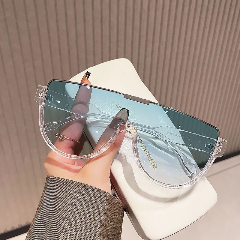 Aviator Sunglasses Tea Half Frame Sunglasses Men's and Women's Trendy Big Face Couple Photograph Sunshade Cycling Windproof Glasses