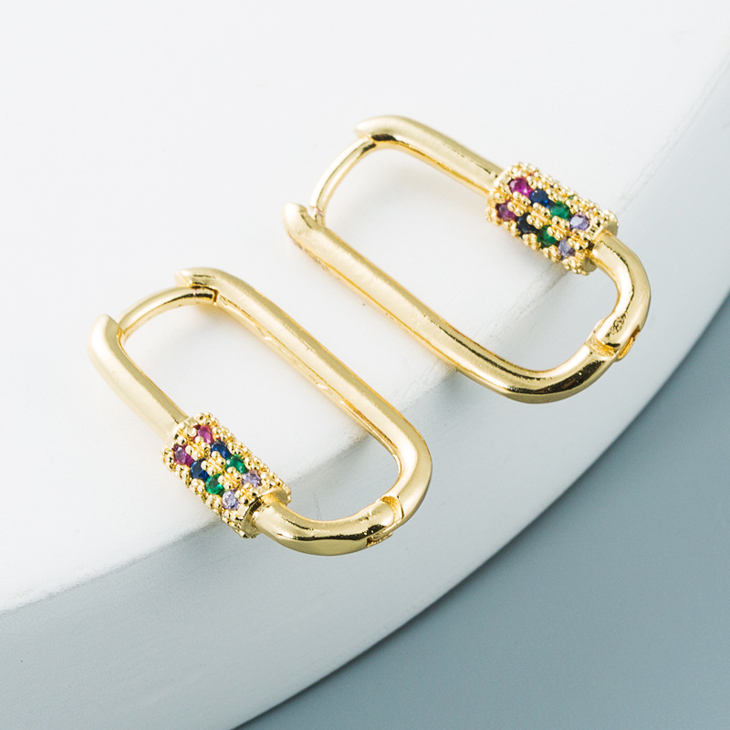 Nihaojewelry wholesale jewelry simple carabiner style copper inlaid color zircon ear bucklepicture6