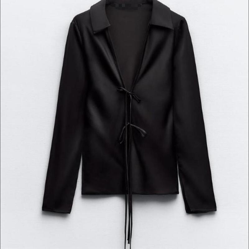 TAOP & ZA Spring New Bow Deep V-neckline Sexy Satin Shirt 2183331 3067013