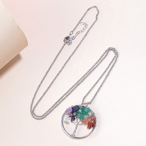Ins style design gravel necklace bracelet set women's niche adjustable braided tree of life bracelet trendy wholesale