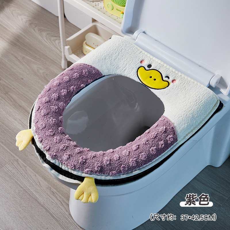 Alfombrilla de inodoro de otoño e invierno, engrosamiento para el hogar, nueva funda de inodoro, cojín de inodoro de dibujos animados con cremallera universal de cuatro estaciones