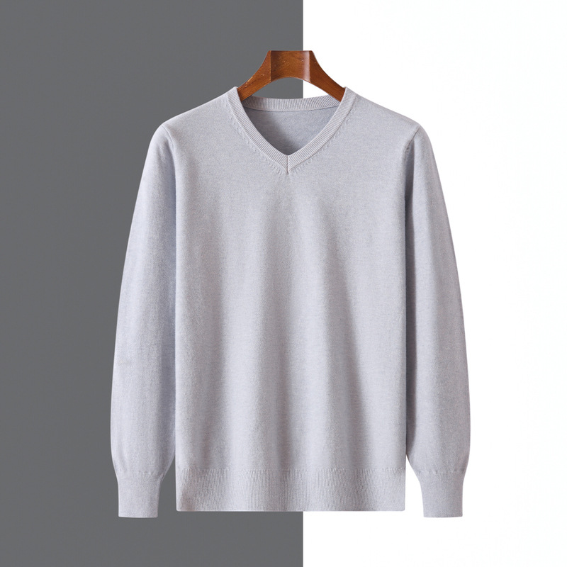 Men's Cashmere Sweater V-Neck Pullover Sweater Autumn and Winter Pullover Business Casual Inner Layer Knitted Sweater Top