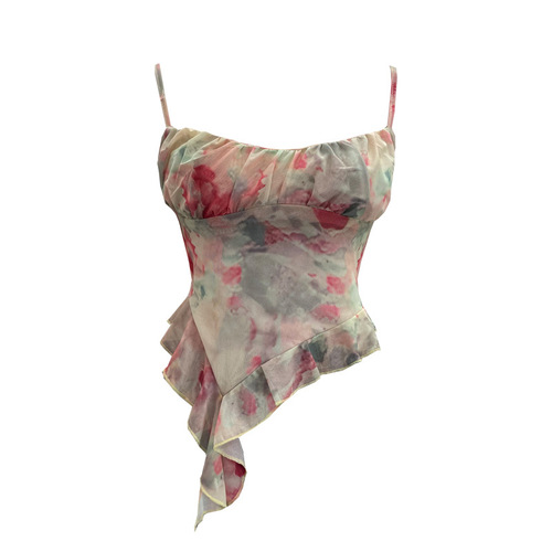 Real shot hot girl tube top irregular camisole slim fit printed mesh sleeveless top wholesale 8950