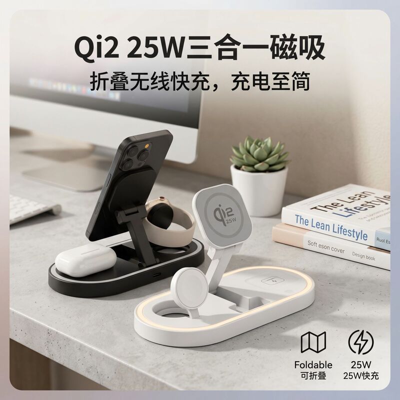 Qi2.2 Cross-Border Magnetic Magsafe Multifunctional Foldable Storage 25W Wireless Charger for Mobile Phones, Watches, and Earphones Qi2.2 Cross-Border Magnetic Magsafe Multifunctional Foldable Storage 25W Wireless Charger for Mobile Phones, Watches, and Earphones
