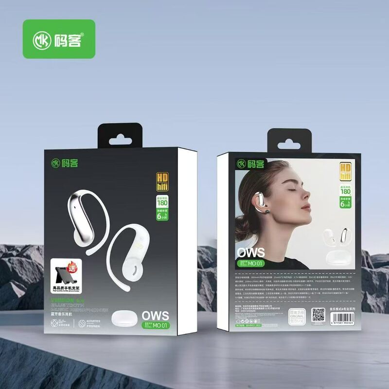 MK Codeke New Ear-Hook Wireless Sports Bluetooth Headphones with Ultra-Long Battery Life, Open-Style Mini Round Case MO01