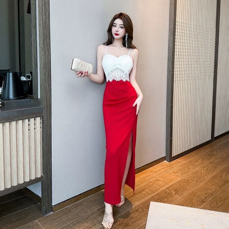 5573 Lace Sling Long Dress Sexy Night Club dress Slim-fit Slimming Soft Foot Bath Technician Evening Dress