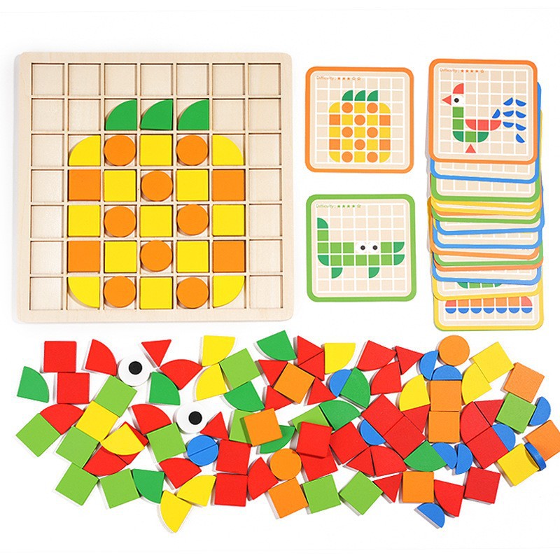 Mosaico transfronterizo rompecabezas de inteligencia tridimensional jardín de infantes entrenamiento de pensamiento enfocado en emparejamiento de forma de ladrillo de construcción reconocimiento de color