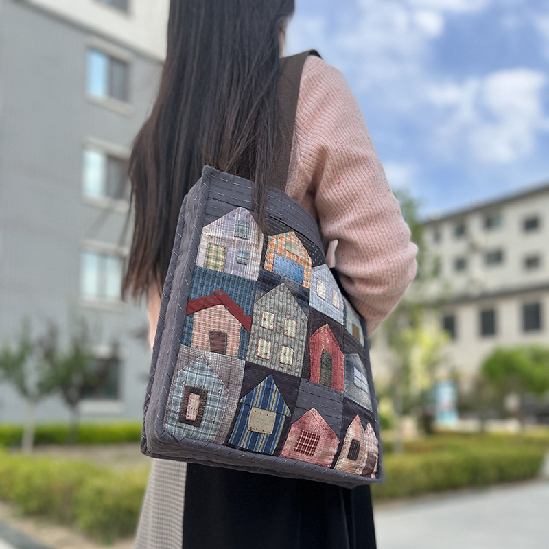 Hecho a mano DIY Lu bordado nuevo patchwork bolsa de las mujeres habitación individual bolsa grande regalo creativo imagen impresa bordado DIY bolsa de material