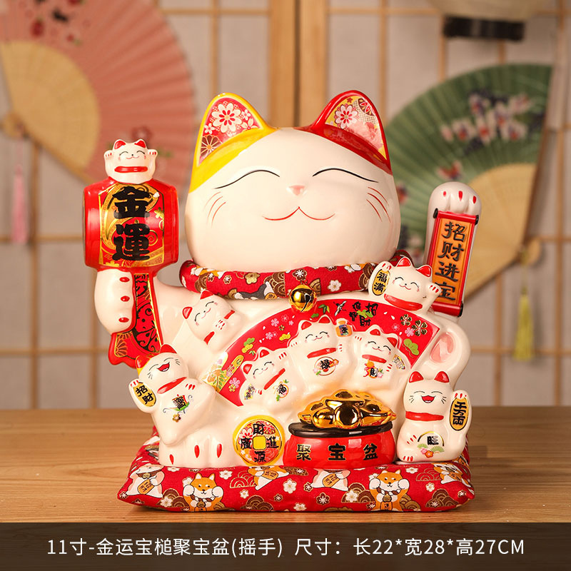 11inch 전기 흔들리는 행운의 고양이(선물 상자 + 천 패드 포함) 황금 행운의 망치 풍요의 뿔