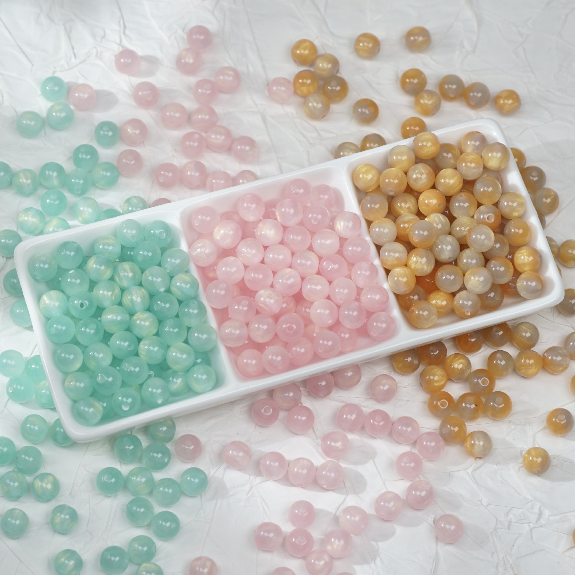 8-16mm鎏金油画珠树脂直孔晕染圆珠串珠diy手工串珠项链手链材料