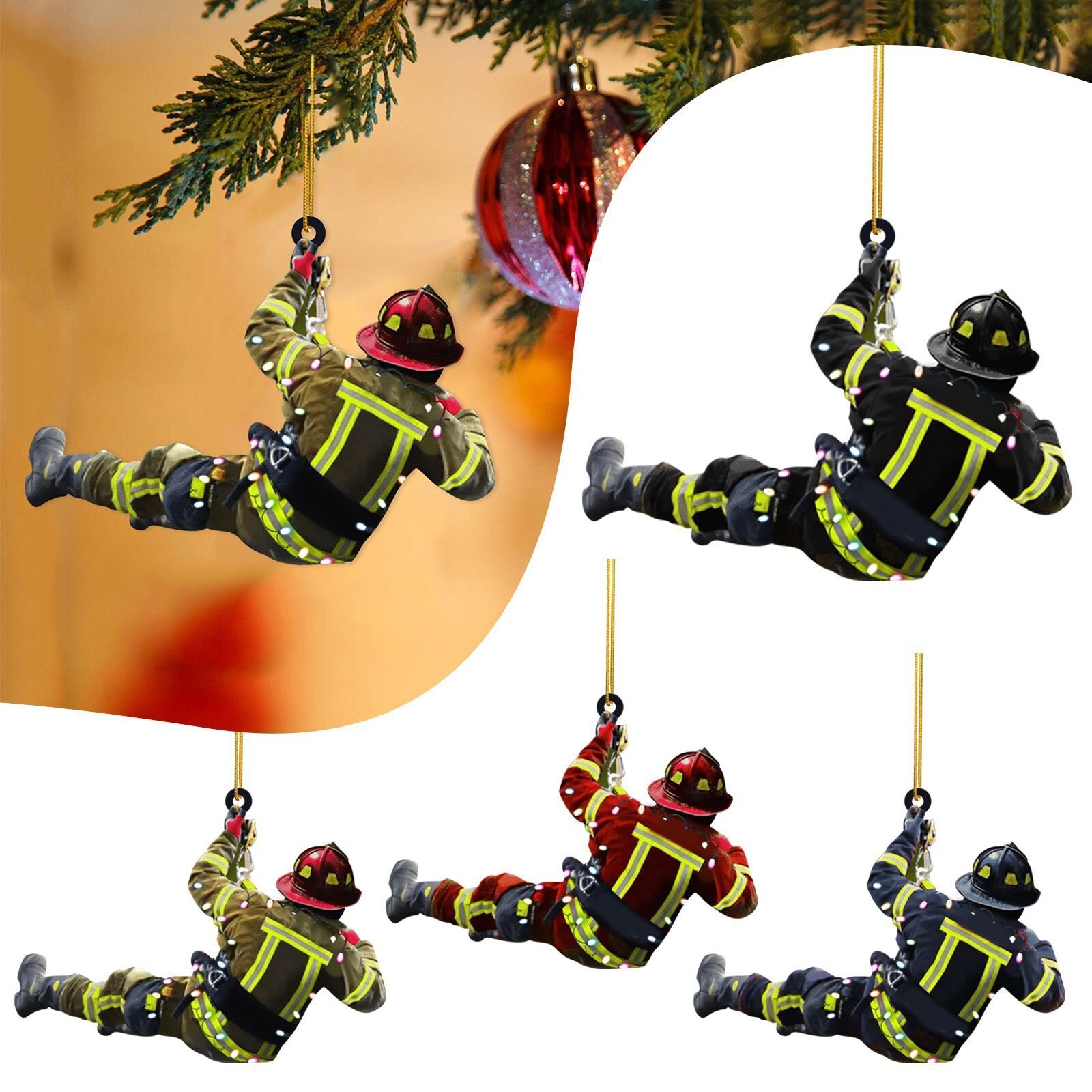 Navidad bombero colgante árbol de Navidad decoración acrílica creativa de incendios perimetrales adornos de automóviles colgante image 2