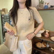 夏秋季2024年韩版宽松打底衣服女装设计感针织衫短袖毛衣外穿上衣