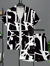 F 34850 Men's Striped Short Sleeve Shirt ���Ƴ��� �羳��