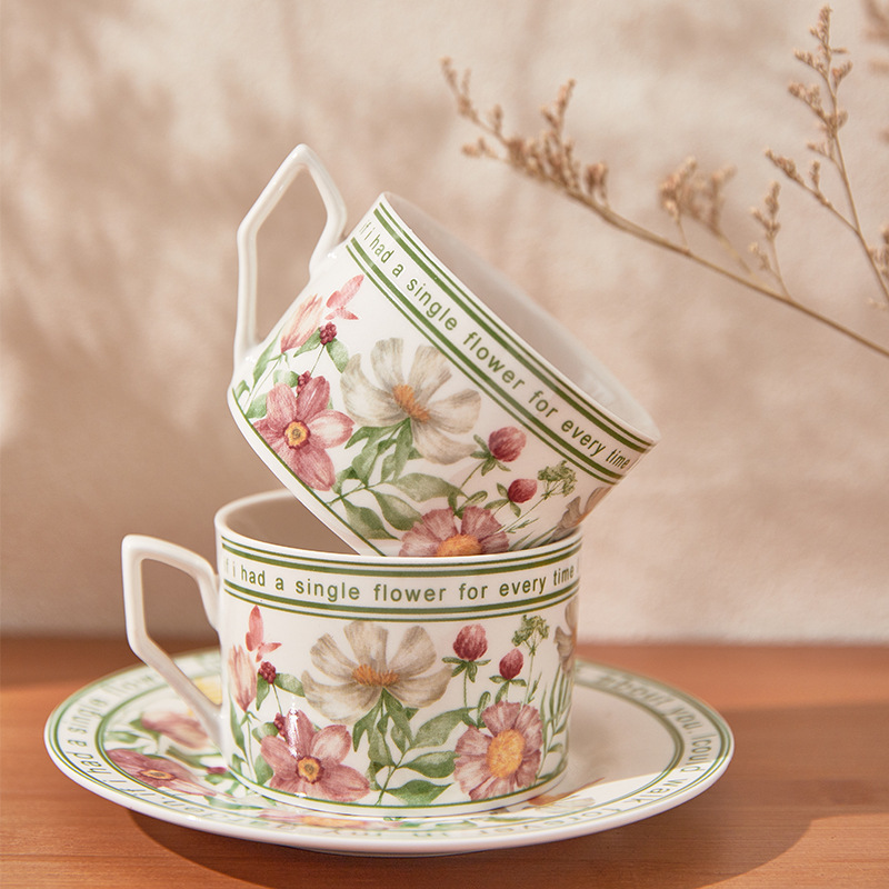 法式半夏花向阳花开陶瓷咖啡杯碟礼盒可爱高颜值下午茶水杯