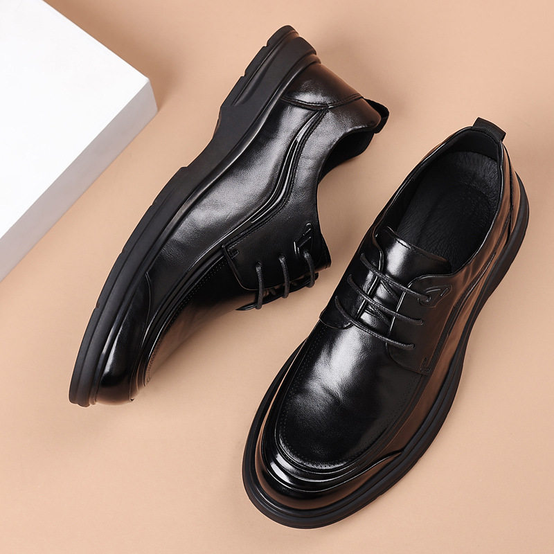 Giày da nam công sở da bò lớp đầu tiên, đế mềm, mặt da mềm, dễ phối đồ — màu đen