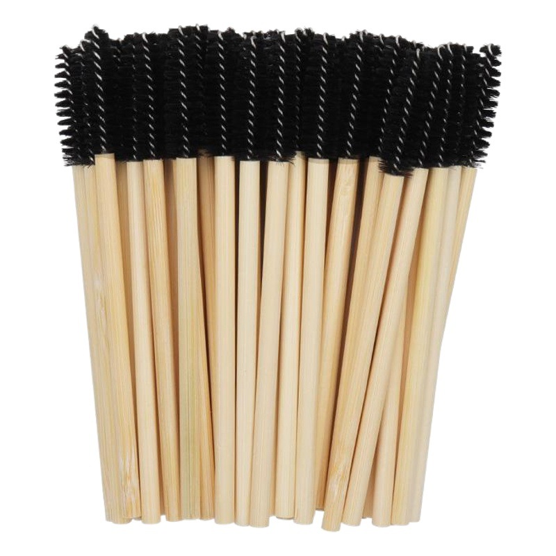 Wholesale Grafted Eyelash Brush Wooden Eyelash Makeup Brush Portable Opp Bag 50 Pack Bamboo Pole Eyelash Brush