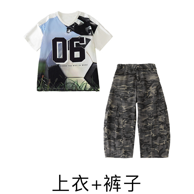 男の子ヒップホップ流行服子供ヒップホップジャージ女の子クールでハンサムな半袖スーツ子供ヒップホップヒップホップパフォーマンス服